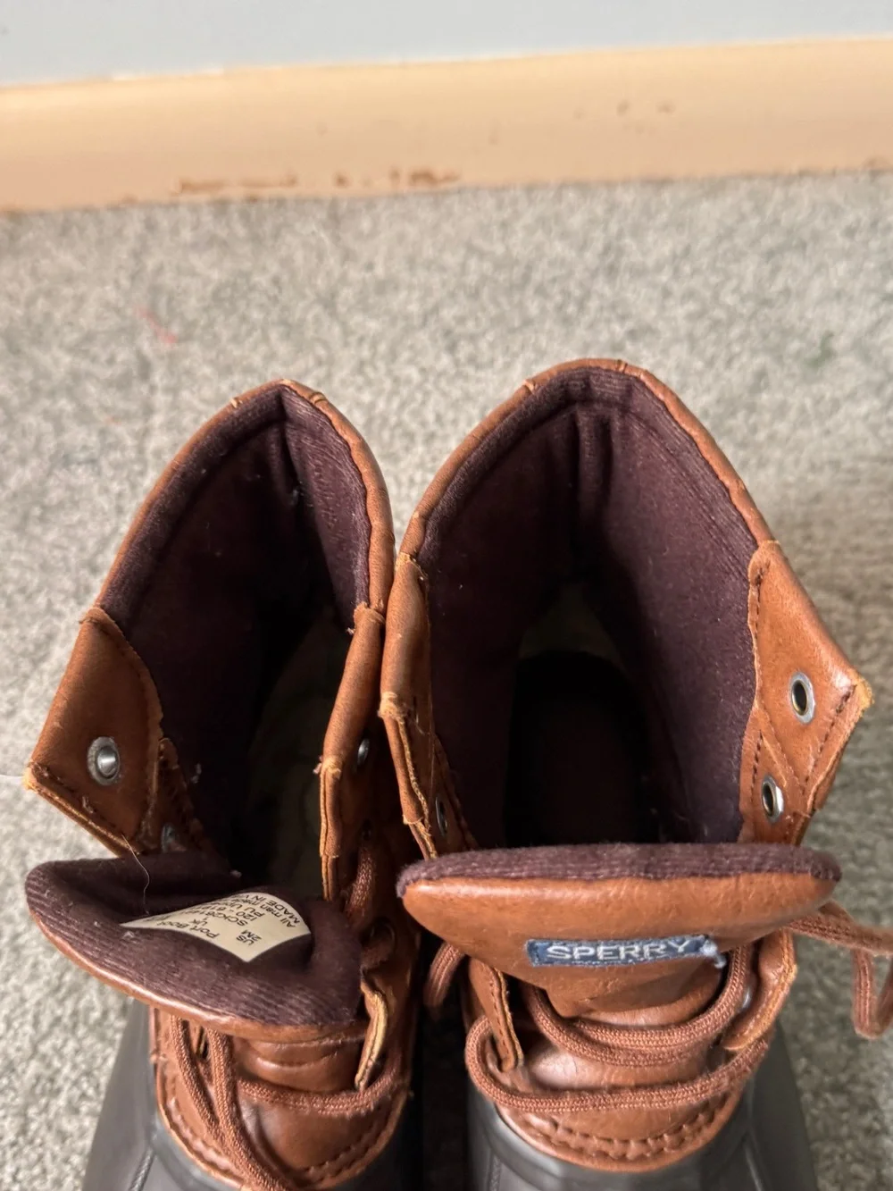 Sperry Kids Brown Leather & Dark Brown Rubber Rain Boots with Tan Soles